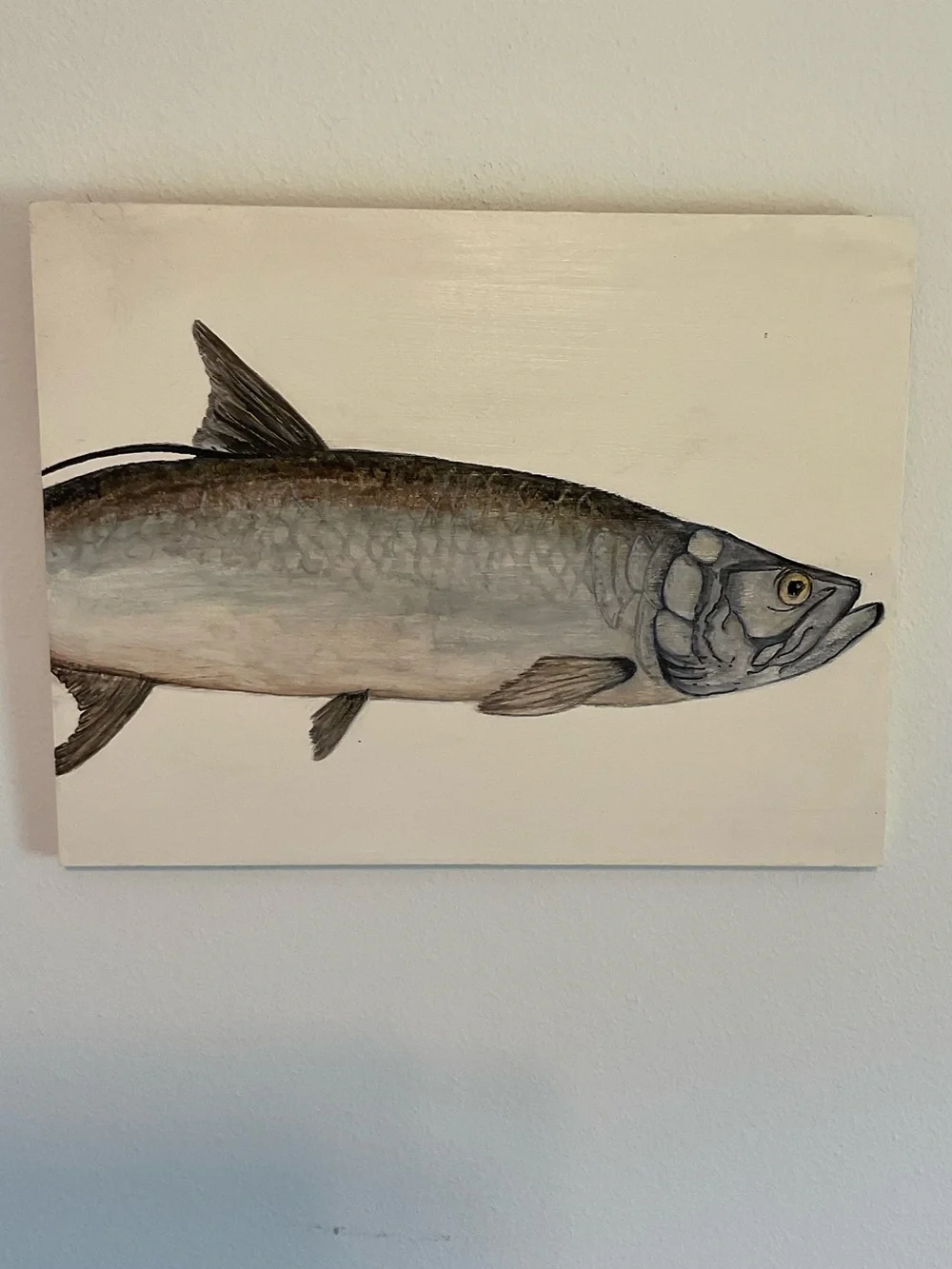 Original fish, tarpon painting acrylic on wood panel hand-painted